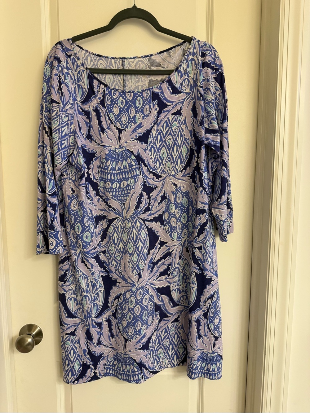🦩Lilly Pulitzer Navy and Lilac Floral-Print Long Sleeve Dress🦩